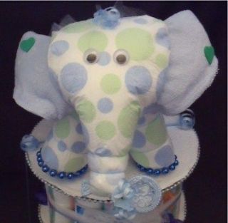 Blue ELEPHANT Baby Shower Diaper Cake TOPPER Decorations