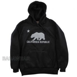 Bear Pullover Hoodie Black Cali Republic Silver Metalic Hoody BABA