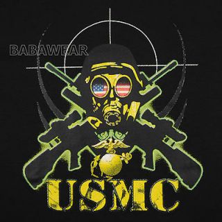 USMC T Shirt American Flag Marine Corps Sniper Gas Mask Target BABA