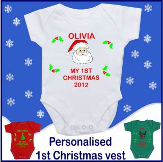 Babys 1st Christmas personalised gift free name vest onesie babygrow