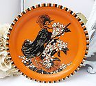 Antique Whimsical Folk Art Parrot Bird Black Orange Metal Tole Tray