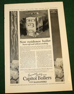 1927 Capitol Boilers And Radiators Ad Burns Soft Coal Without Smoking