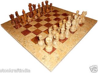 16x16 Collectible Handmade Onyx Marble Chess Board Game Set Pieces