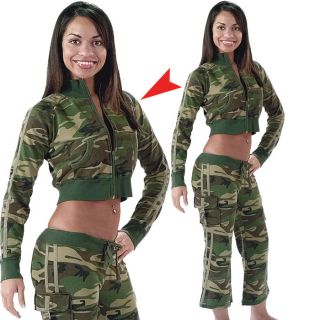 Womens Woodland Camouflage Crop Top Zip Sweatshirt Military Belly