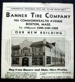Banner Tire Company c 1930 1939 Wholesale Price Brochure