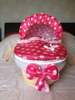 Brand New Moses Basket Cover Set, Pink & White Polka Dot and White