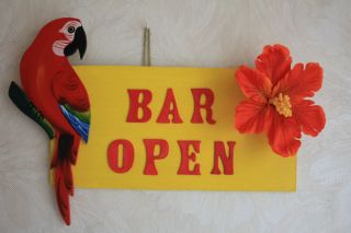 BAR OPEN   Tiki/Hut Bar Sign, Beach Party, Pool, Garden, Luau, Hut