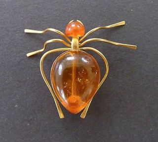Vintage Baltic Russian Amber Spider Brooch Pin Art Deco Antique