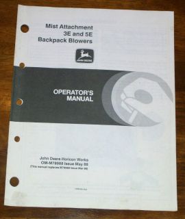 John Deere 3E 5E Backpack Blower Mist Attachment Operators Manual