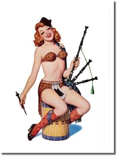 50s Pinup Girl Poster Redhead With Scottish Outfit With Bagpipes