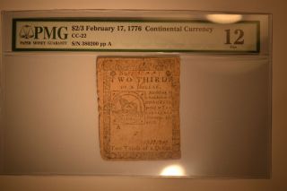 Continental Currency February 17, 1776 $2/3 PMG Fine 12.