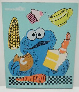 1973 PLAYSKOOL Sesame Street Cookie Monster Wood Puzzle   10 Pieces
