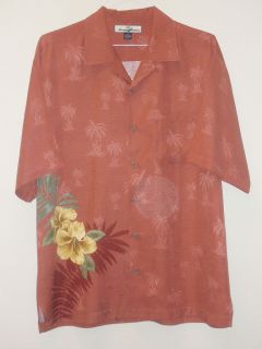 TOMMY BAHAMA. BUTTON UP SHIRT. 100% SILK.COPPER RED COLOR. SIZE