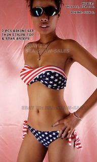 AMERICAN FLAG BANDEAU BIKINI TWISTED TUBE USA Stars & THIN Stripes sz