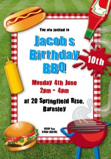 BBQ PARTY Personalised party invitations x 12 ANY AGE