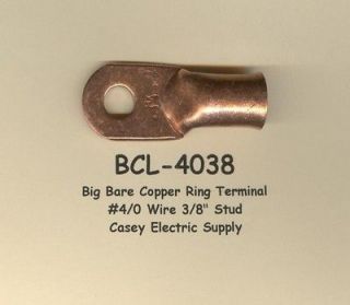 Big Bare Battery COPPER Ring Lug Terminal Connectors 4/0 Wire 3/8