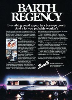 1987 Barth Regency Camper Motorhome   Classic Vintage Advertisement