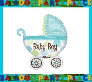 BABY boy BLUE shower BALLOON polka dot carriage buggy design