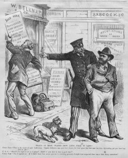 UNCLE SAM POLICE CONFRONTS PRESIDENT GRANT ABOUT DEFRAUDING GOVERNMENT