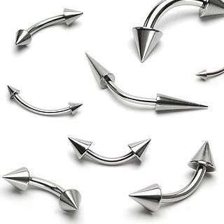 STEEL Spike /Cone CURVES BENT BARBELL EYEBROW RINGS Piercing Jewelry