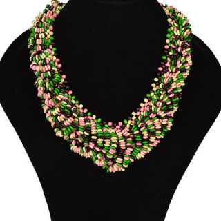 Multicolor Wood Beads Multilayer Flossy Bohemian Chunky Necklace