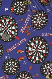 Bullseye Dartboards Darts on Blue Sports Novelty Quilt Fabric FQ FQs