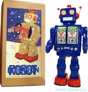 Battery Operated Robot Tin Toy BLUE ME100   Christmas Special
