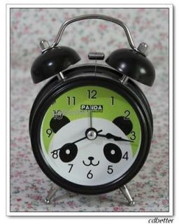 Kids Black Panda Alarm AA Battery Clocks Bell Table Quarz Desk Clock