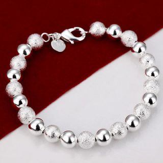 Silver Layered 8MM Solid Dull Polished Ball Charm Chain Bracelet