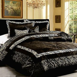 Zebra Faux Fur Comforter set BLACK KING     ** Bed in a bag