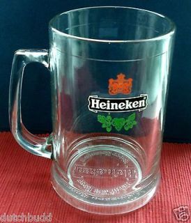 LARGE HEINEKEN LAGER EMBOSSED BASE HANDLED BEER GLASS / MUG. (1L).