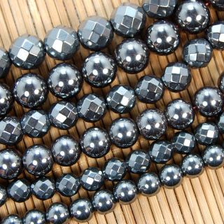 12mm Smooth,Faceted Black Hematite Gemstone Round Beads 15.5