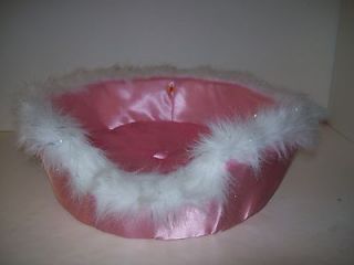 Build A Bear Accessories~Round Dog Bed~Pink Satin Sparkled Fluffy Edge