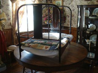 Antique Childs  Dolls Primitive Iron Bed/with cover and blanket