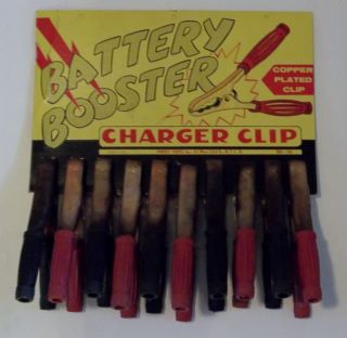 Vintage Battery Booster Charger Clip Cardboard Display Sign Gas