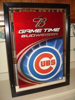 Chicago Cubs Budweiser Beer Mirror Pub Bar Sign Wood Framed Game Time