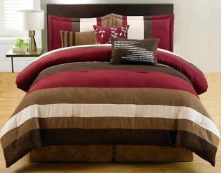 PC Comforter Set Burgundy Brown Beige Micro Suede King Size Bed in a