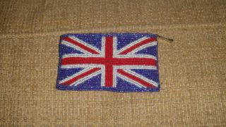 British UK United Kingdom Flag Beaded Blue Red Silver Mini Zipper
