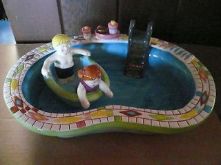 WHIMSICAL CERAMIC CHIPS & DIP BOWLS   SWIMMING POOL SPA SWIMMERS