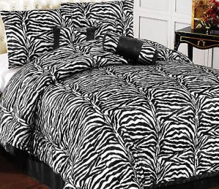Safarina Zebra Faux Fur Comforter set BLACK WHITE   Queen  Bed In Bag
