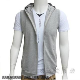 Korean thin section mens sleeveless waistcoat hooded cardigan vest