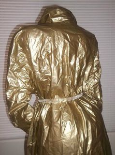 vtg vinyl PVC GOLD shiny silky wet BETMAR rain coat slicker jacket 48
