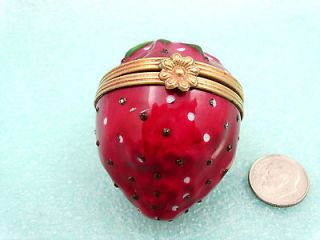 Tiffany & Co. & Limoges Strawberry Trinket Box Rare Porcelain & Brass