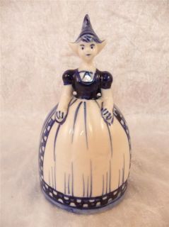 Cute Blue & White Delft Dutch Girl, Porcelain Bell ~ Mint