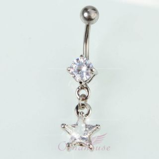 Dangle Navel Belly Button Ring White Crystal Body Piercing Jewelry