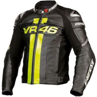 Dainese Mens VR46 Racing Pelle Leather Jacket Black / Yellow Eur 50
