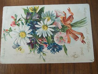 Antique Postcard Birthday Wishes Flower 1900s Ben Franklin Scott 300