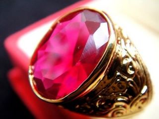 Mens GOLD RING Easy Stunning Red RUBY Sapphire Gemstone Jewelry