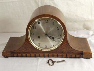 Day Oak Cased Tambour Mantel Clock with Bim Bam Strike by HAC C1900
