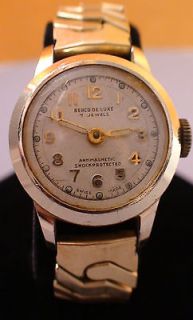 LUXE SWISS VINTAGE BIG FACE GOLD TONE LADIES WATCH 10K GF BAND WORKS